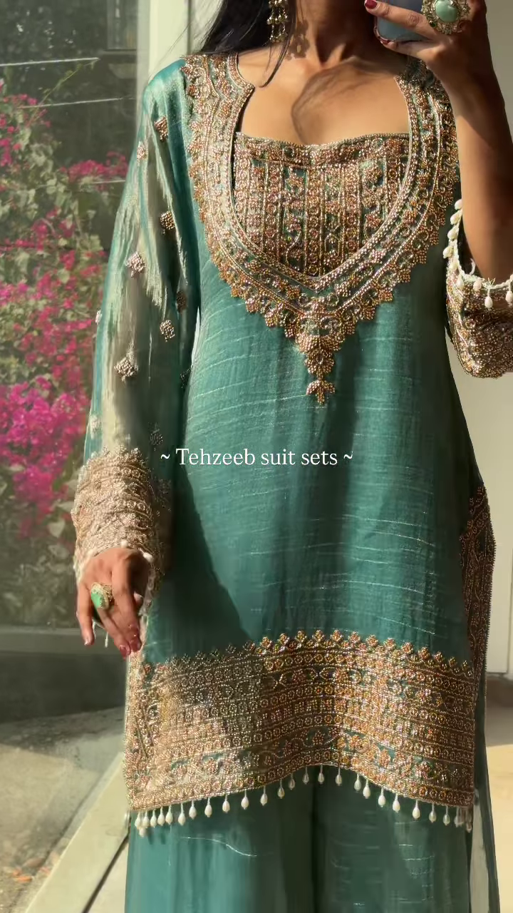 Elegant Olive Green Embroidered Ethnic Suit with Golden Accents - Image 4