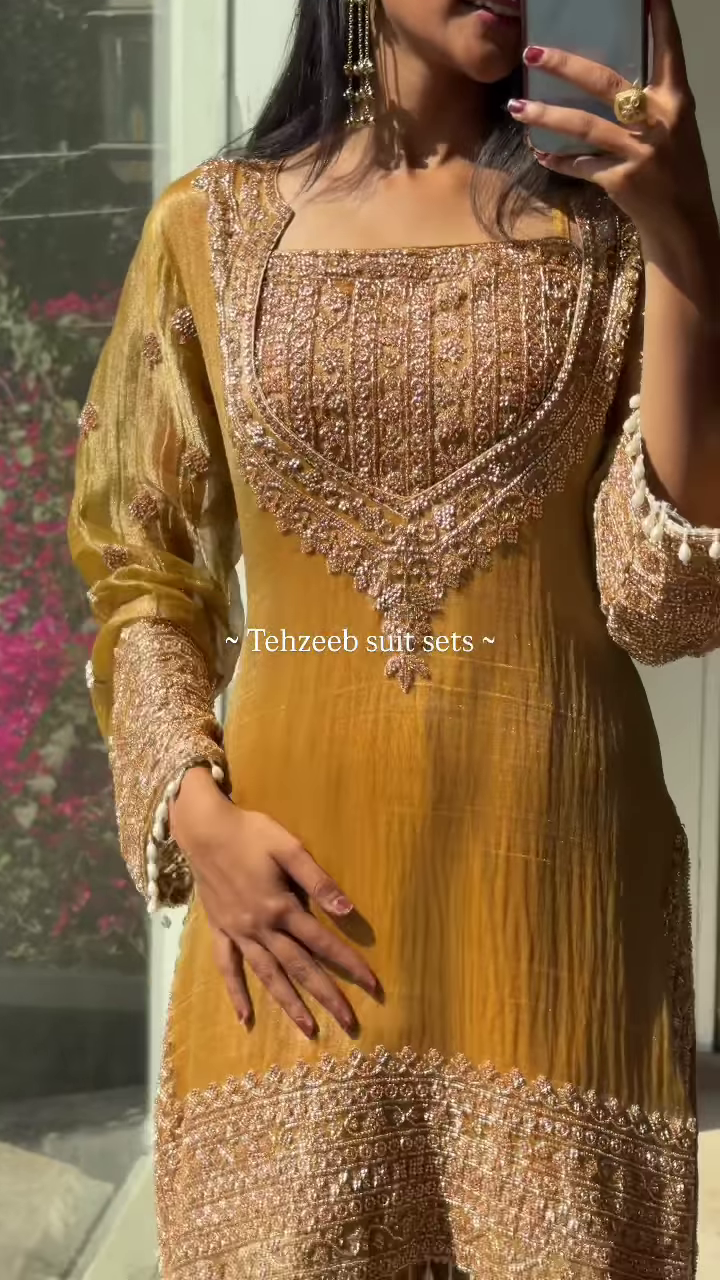 Elegant Olive Green Embroidered Ethnic Suit with Golden Accents - Image 5