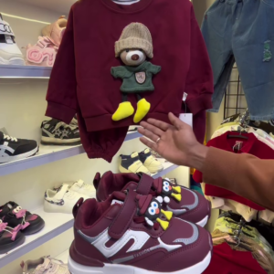 Children’s Burgundy Teddy Bear Sweatshirt and Matching Sneakers