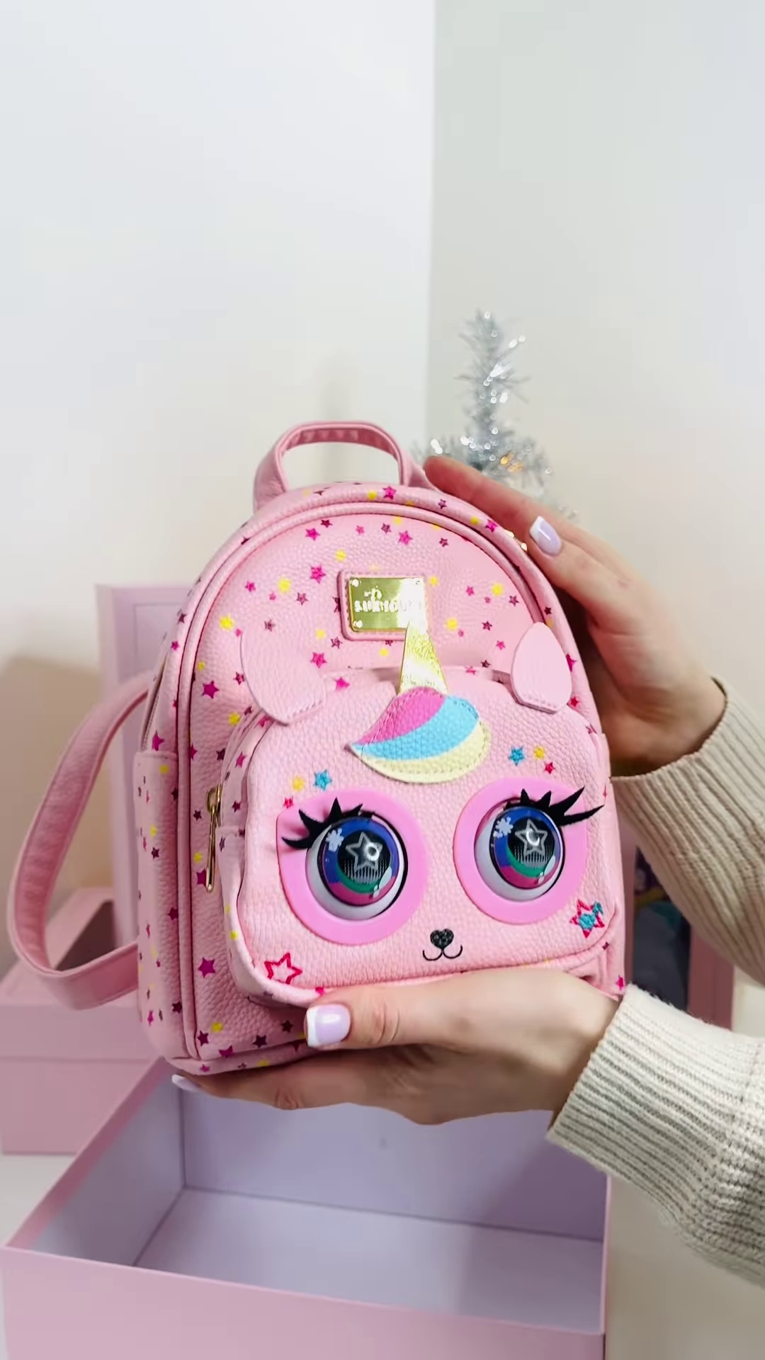 Pink Unicorn-Themed Mini Backpack for Kids with Interactive Eyes