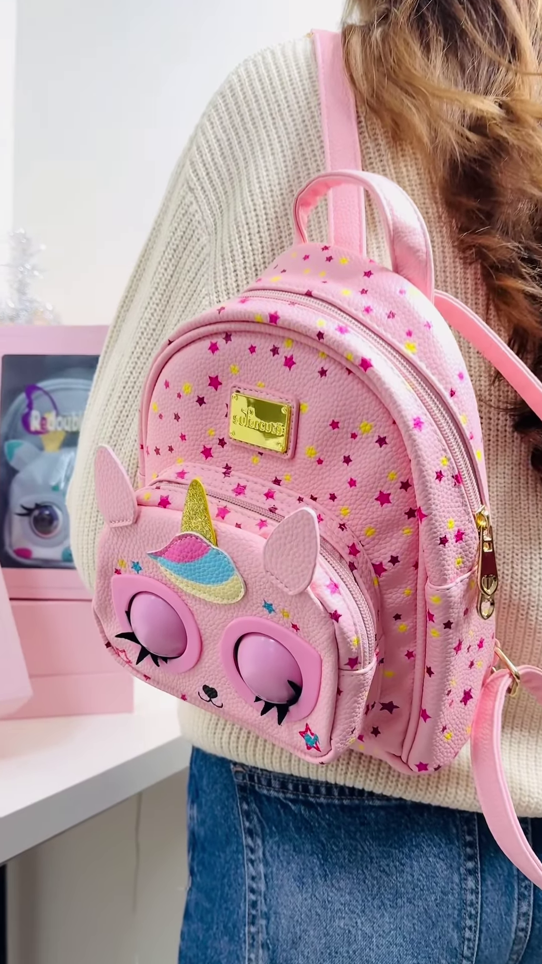 Pink Unicorn-Themed Mini Backpack for Kids with Interactive Eyes - Image 3