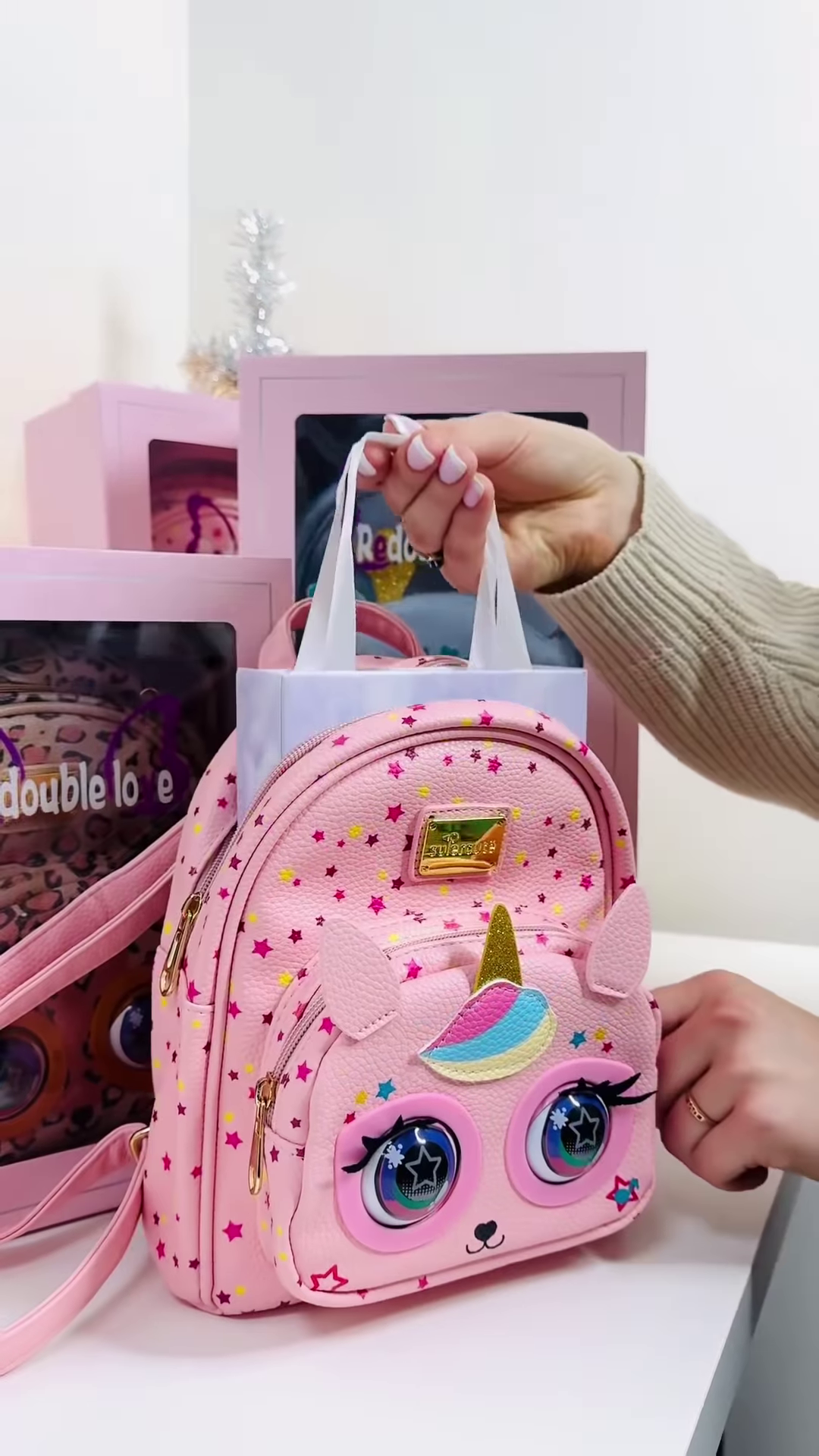 Pink Unicorn-Themed Mini Backpack for Kids with Interactive Eyes - Image 2