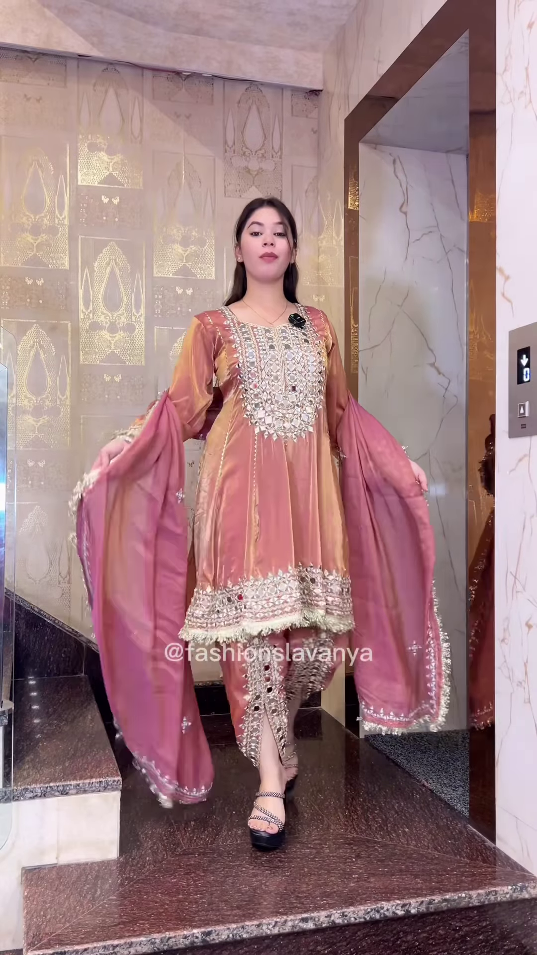 Regal Olive Green Silk Anarkali with Heavy Mirror Work - Image 6