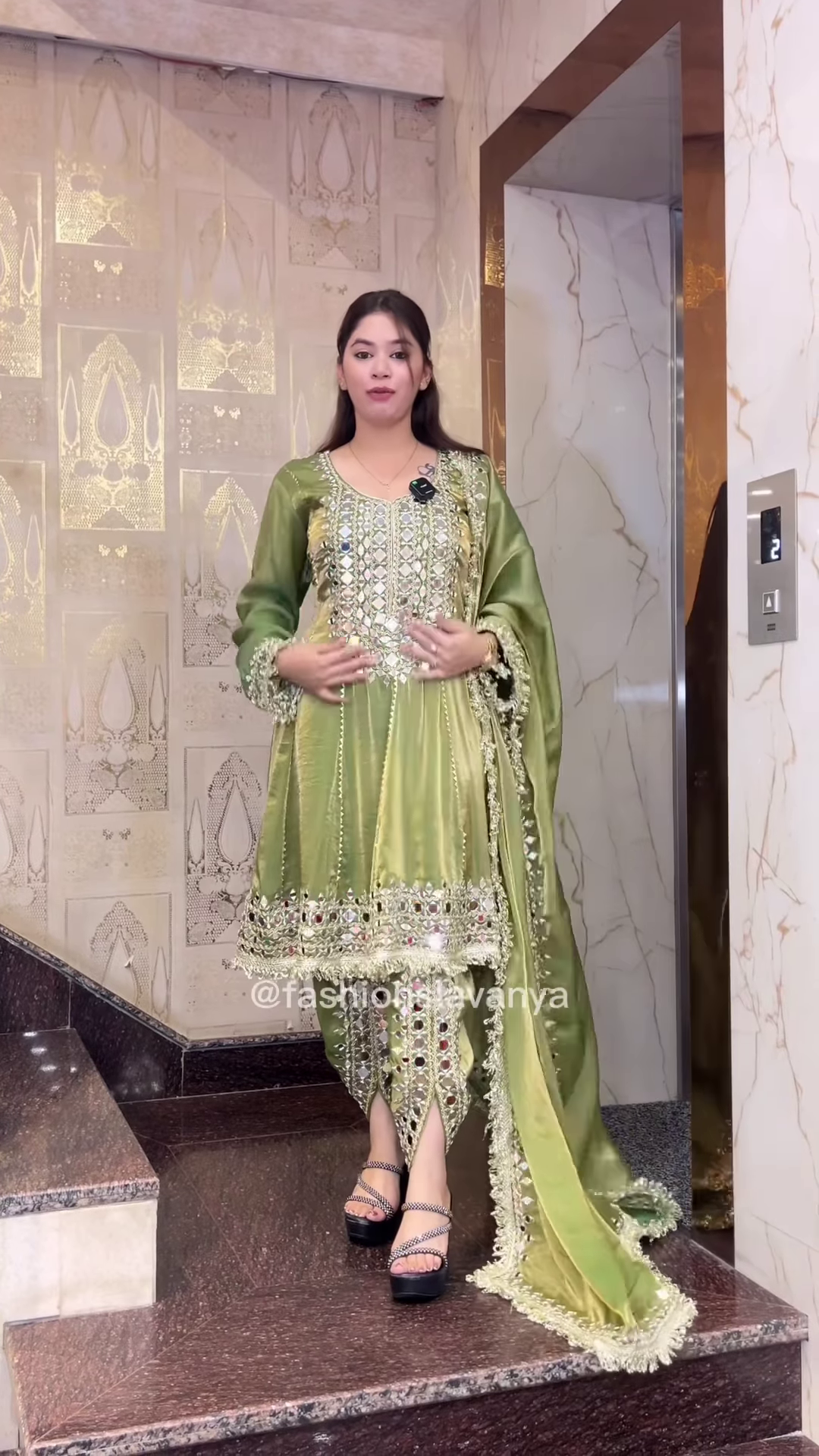 Regal Olive Green Silk Anarkali with Heavy Mirror Work