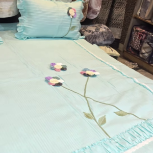 Mint Green Quilted Bedding Set with 3D Floral Appliques