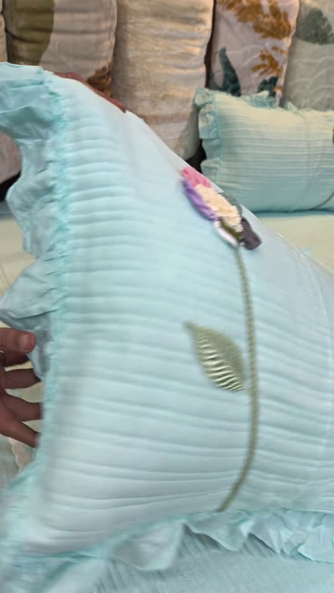 Mint Green Quilted Bedding Set with 3D Floral Appliques - Image 2