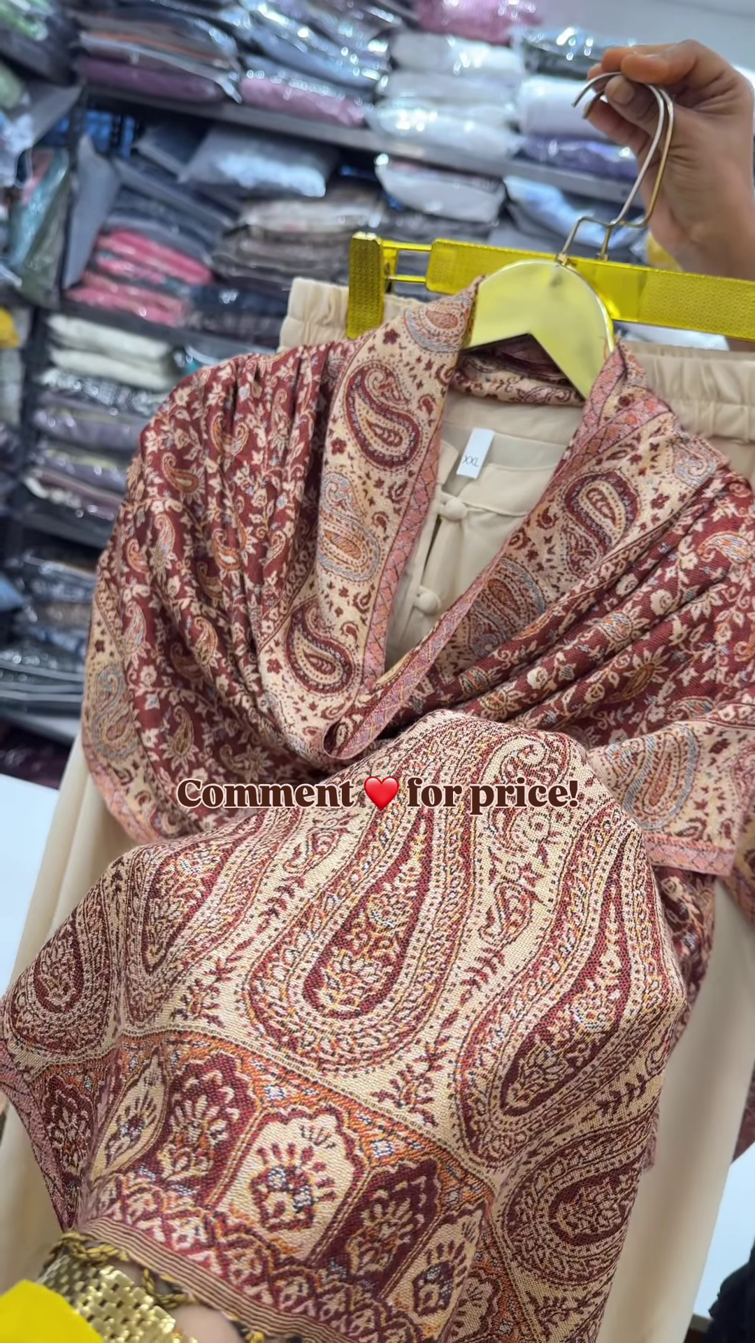 Sand Beige Kurta Set with Intricate Paisley Woolen Shawl - Image 2