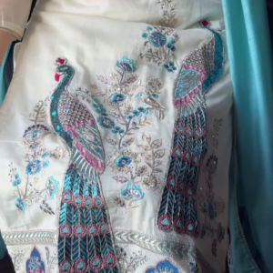 Ivory Ethnic Suit with Majestic Teal Peacock Embroidery