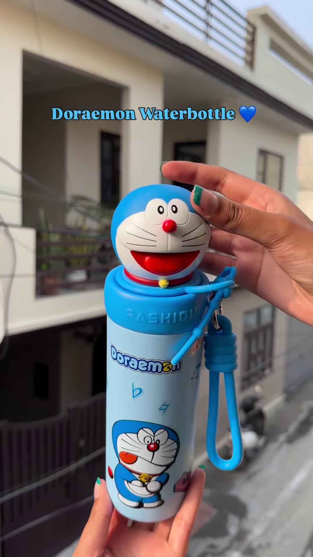 Character-Themed Blue Water Bottle with Interactive 3D Cap