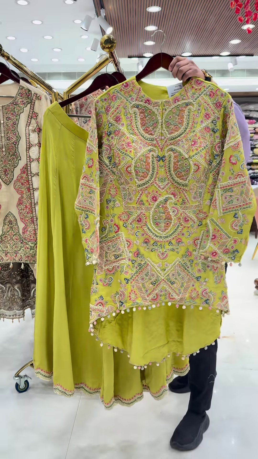 Lime Green Heavily Embroidered Kurta with Matching Skirt Set
