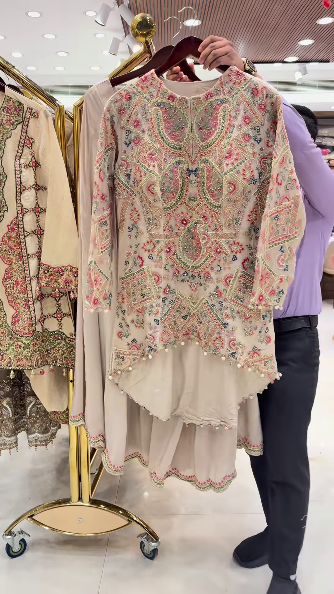 Lime Green Heavily Embroidered Kurta with Matching Skirt Set - Image 3