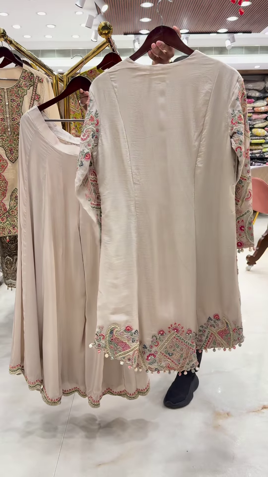 Lime Green Heavily Embroidered Kurta with Matching Skirt Set - Image 2