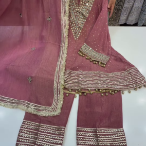 Mauve Georgette Suit with Geometric Mirror and Zari Work