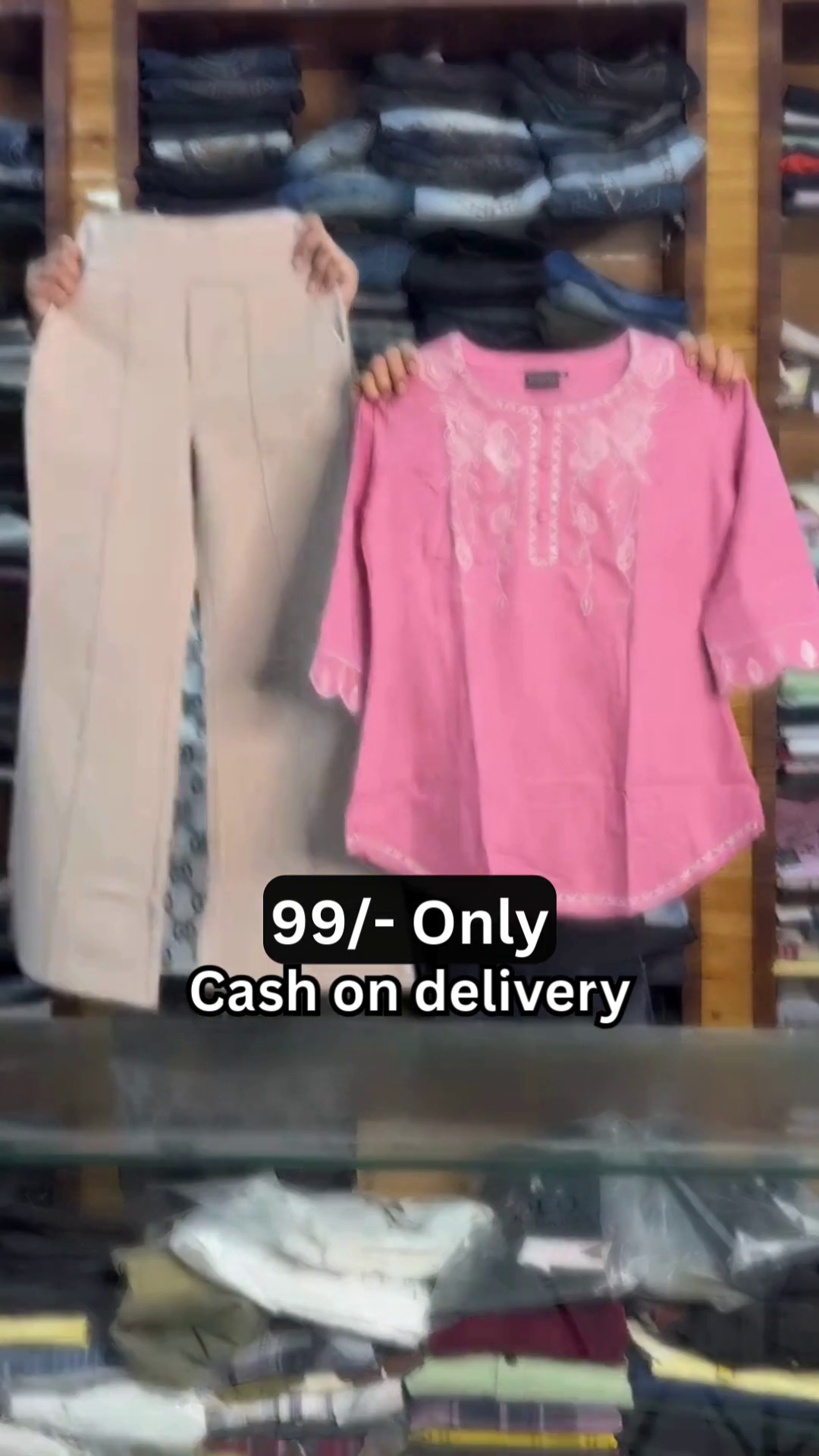 Pink Cotton Tunic with White Chikankari-Style Embroidery