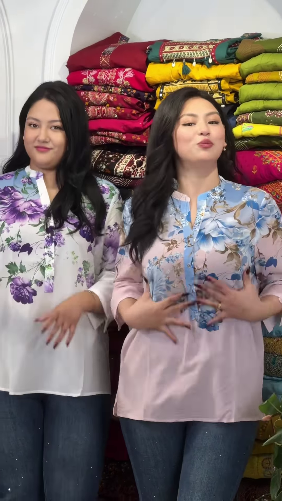 White Cotton Tunic with Vibrant Pink Rose Print - Image 2