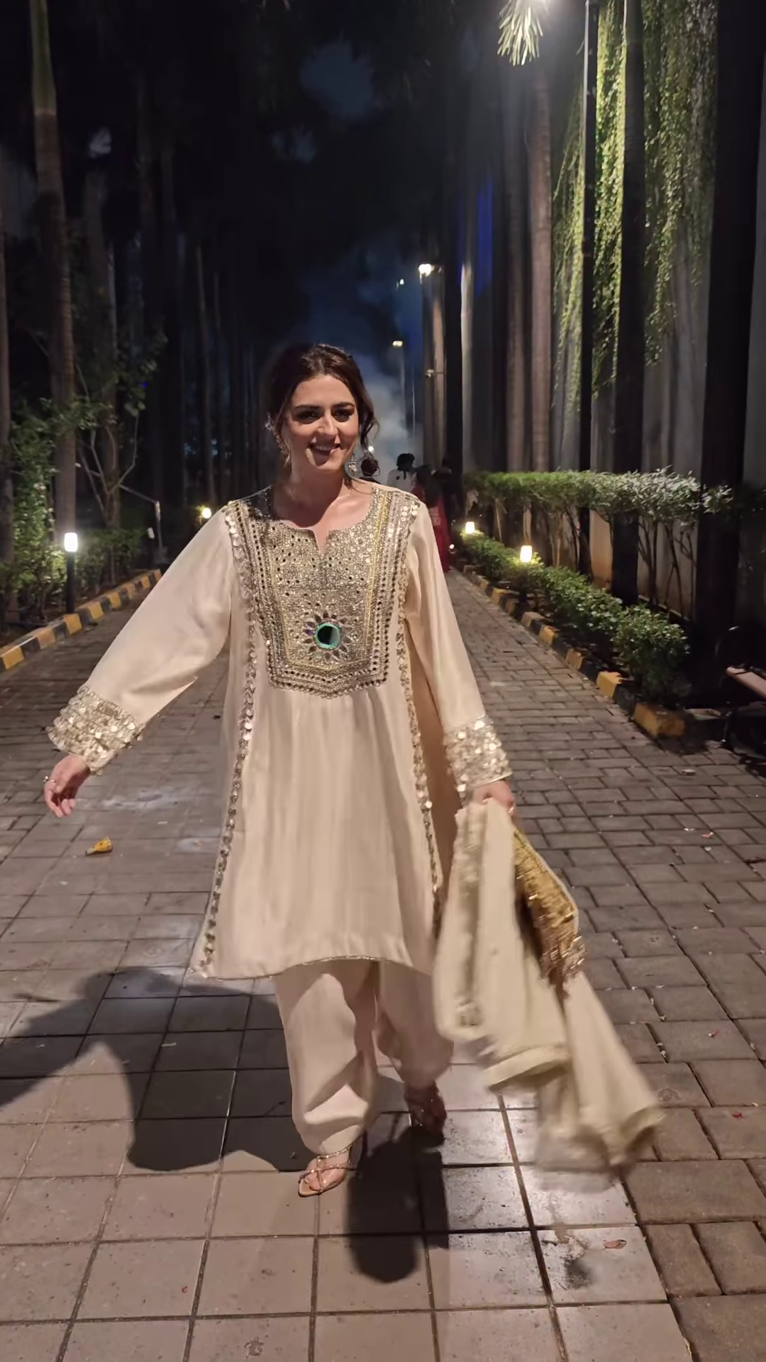 Ivory Flare Anarkali with Heavy Mirror and Sequin Work - Image 2