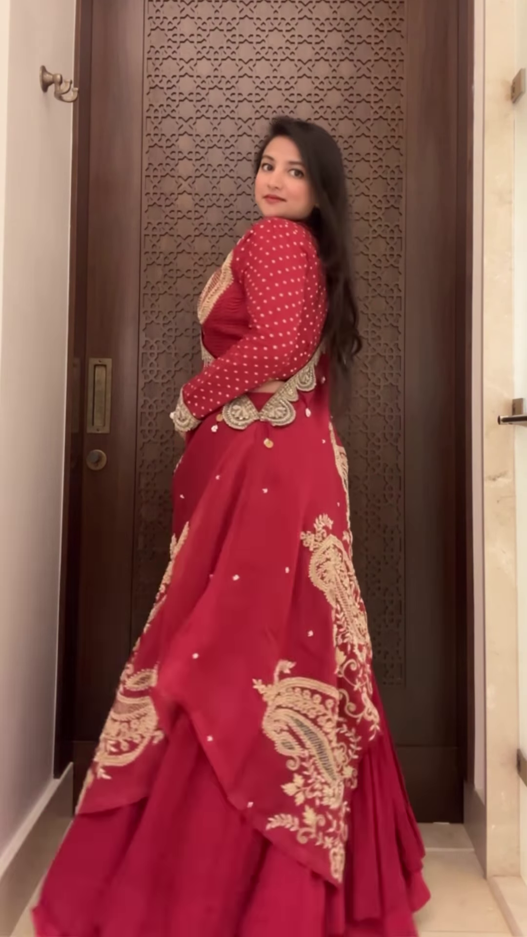 Radiant Maroon Georgette Anarkali with Heavy Golden Paisley Embroidery - Image 3