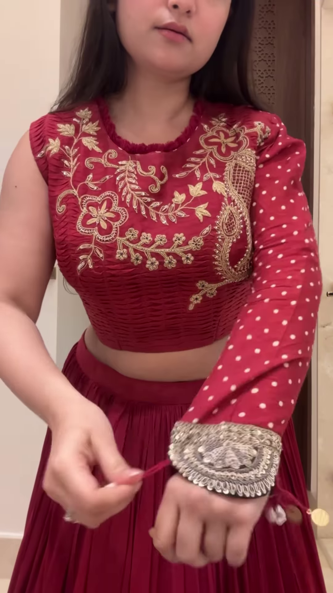 Radiant Maroon Georgette Anarkali with Heavy Golden Paisley Embroidery - Image 2