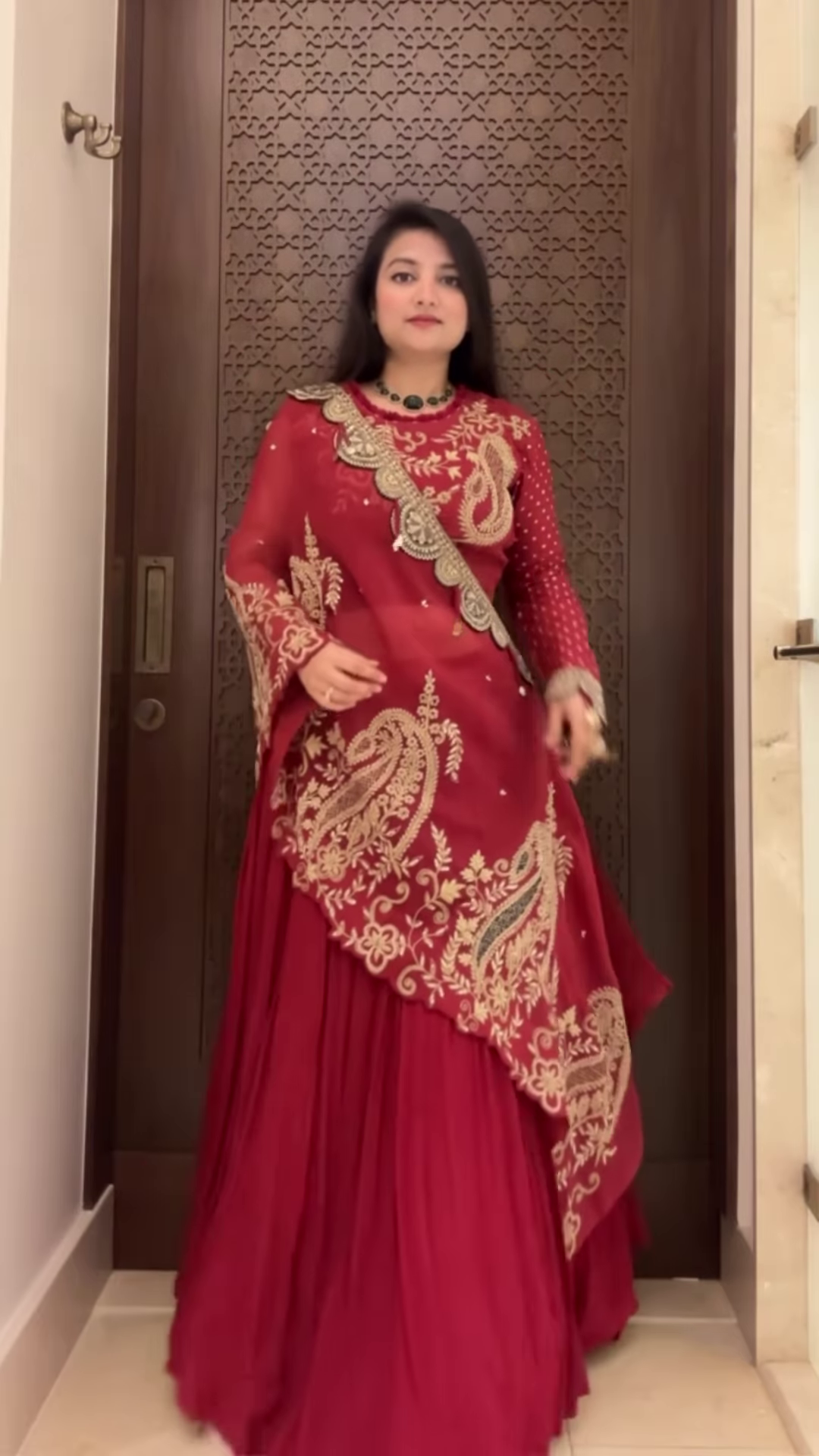 Radiant Maroon Georgette Anarkali with Heavy Golden Paisley Embroidery