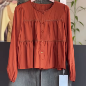 Terracotta Tiered Tunic with Intricate Lace Insertions