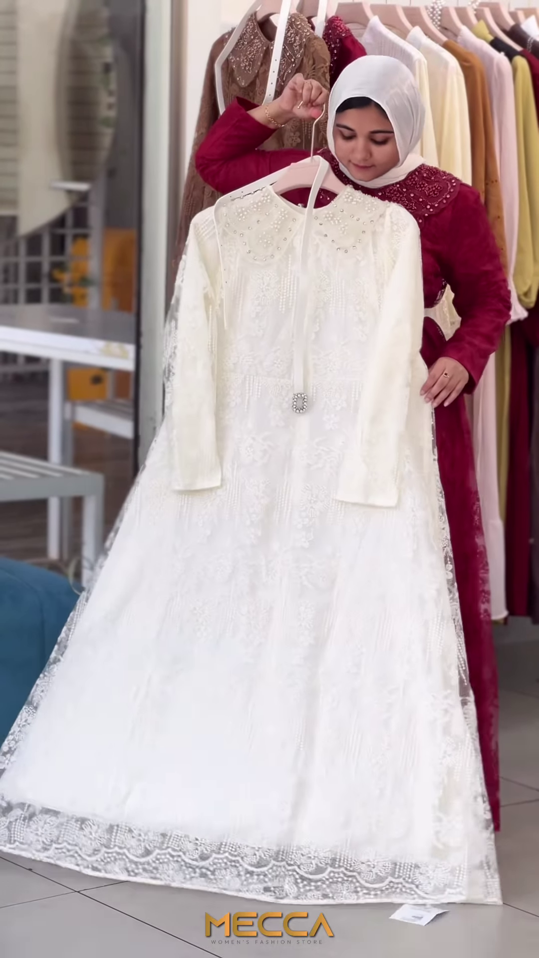 Tan Floral Lace Maxi Gown with Embellished Peter Pan Collar - Image 3