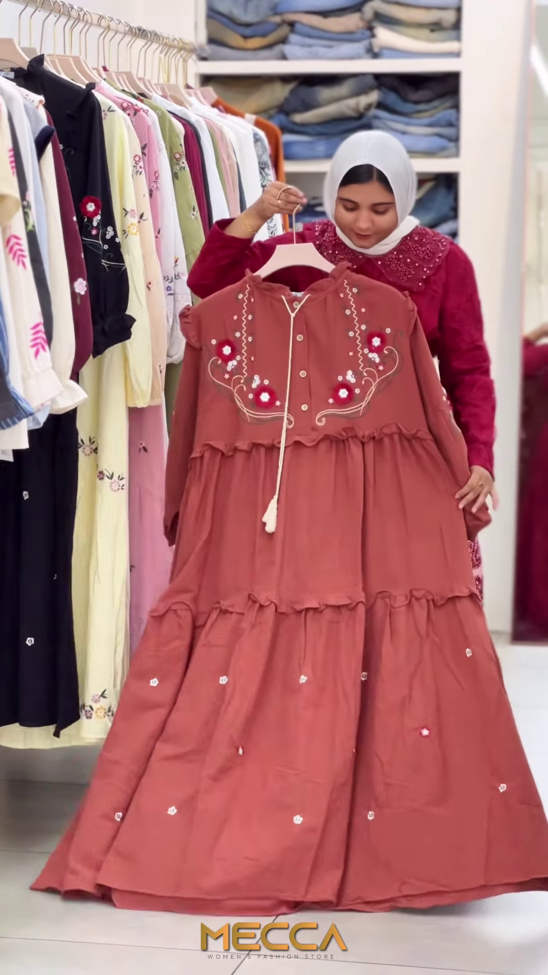 Black Tiered Ethnic Dress with Red Rose Embroidery and Tassels - Image 8