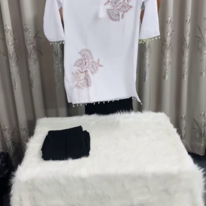 Minimalist White Cotton Tunic with Pastel Floral Embroidery
