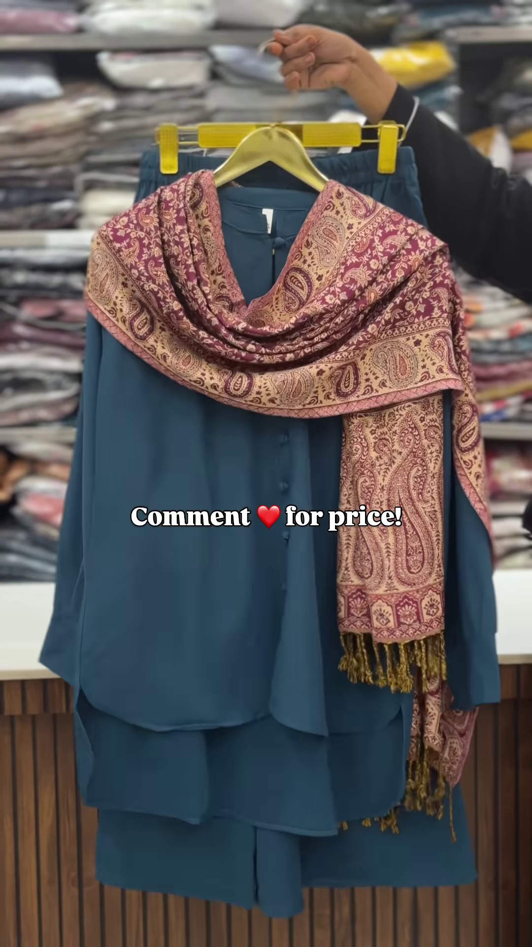Classic Black Longline Tunic with Rich Kashmiri-Inspired Paisley Shawl - Image 4
