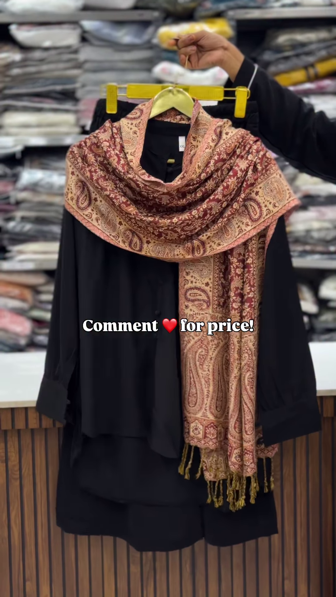 Classic Black Longline Tunic with Rich Kashmiri-Inspired Paisley Shawl - Image 3