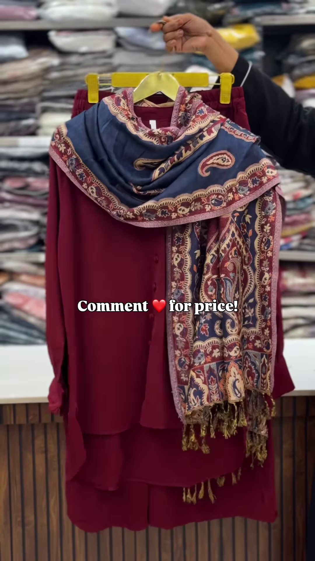 Classic Black Longline Tunic with Rich Kashmiri-Inspired Paisley Shawl
