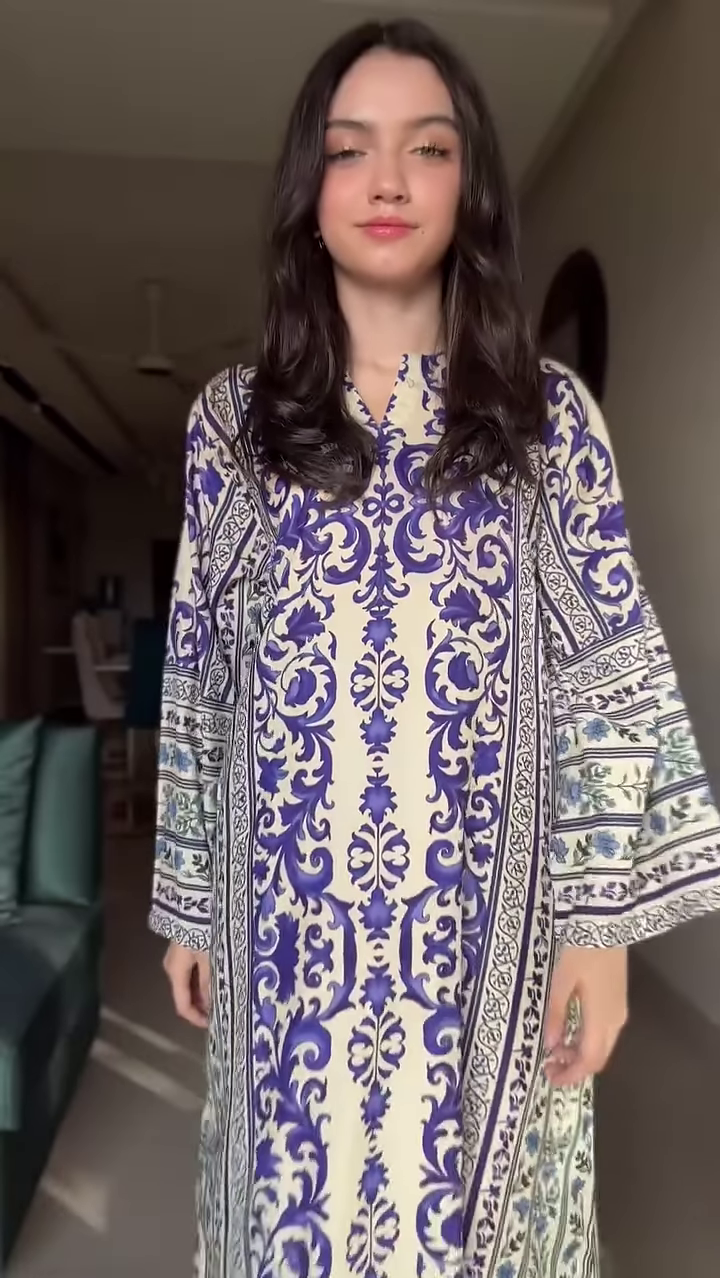 Ivory Kaftan-Style Maxi Dress with Bold Black Floral Print - Image 3