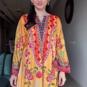 Ivory Kaftan-Style Maxi Dress with Bold Black Floral Print