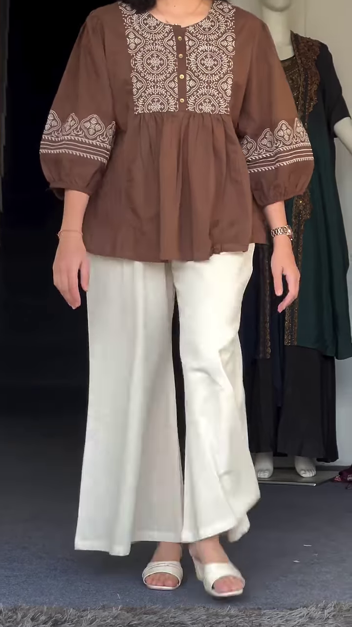 Deep Plum Peplum Tunic with White Geometric Mandala Embroidery