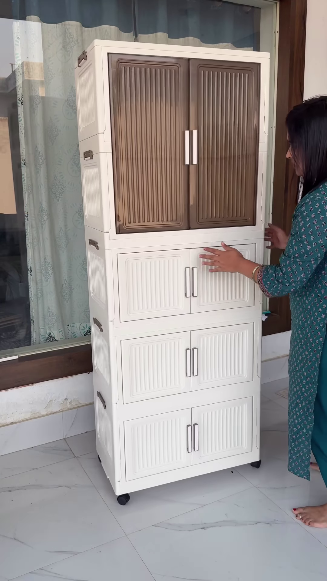 Large Multi-Compartment Portable Storage Cabinet with Translucent Panels