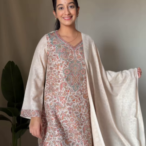 Ivory Silk Kurta with Traditional Multicolored Paisley Weaving