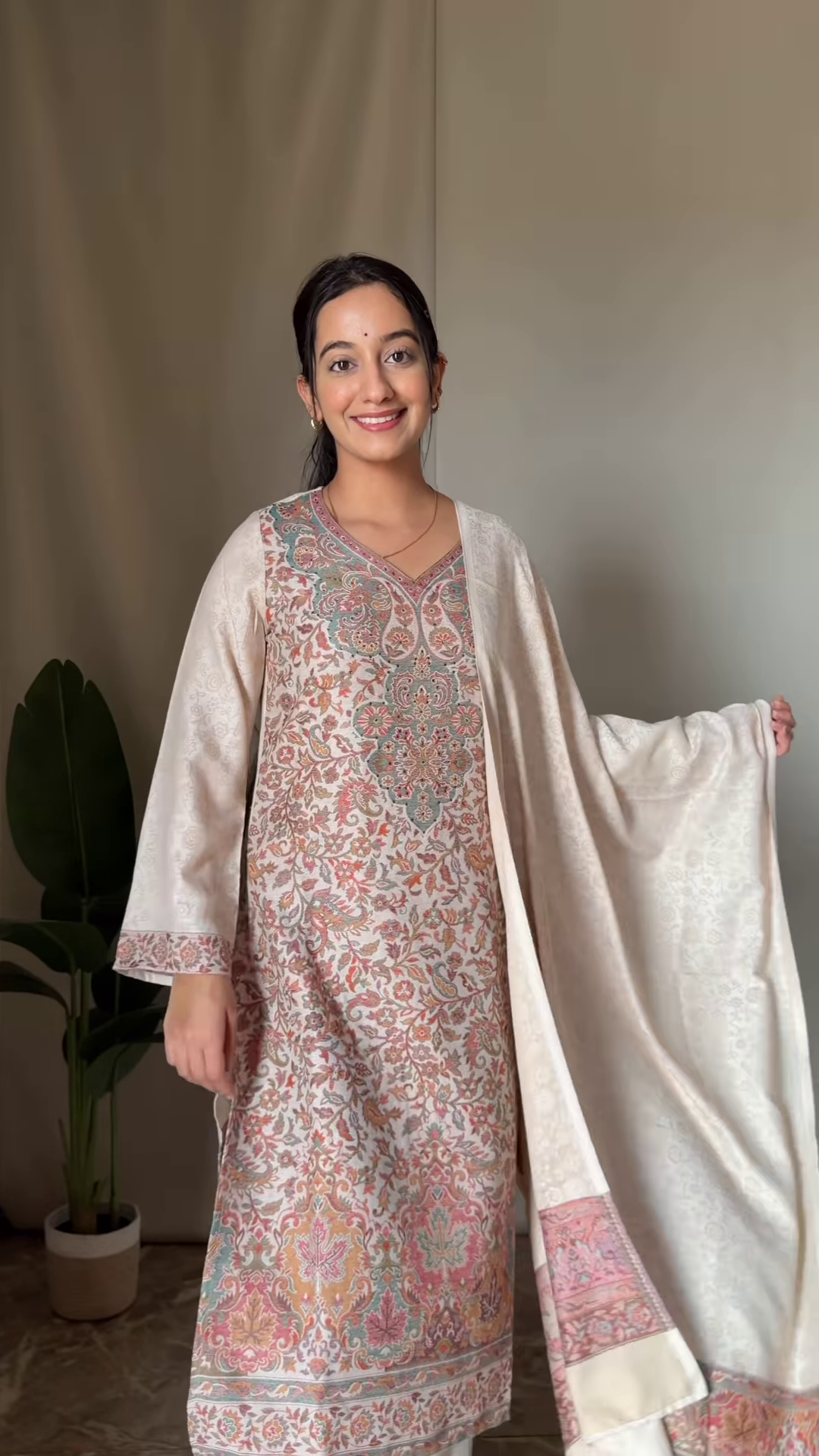 Ivory Silk Kurta with Traditional Multicolored Paisley Weaving