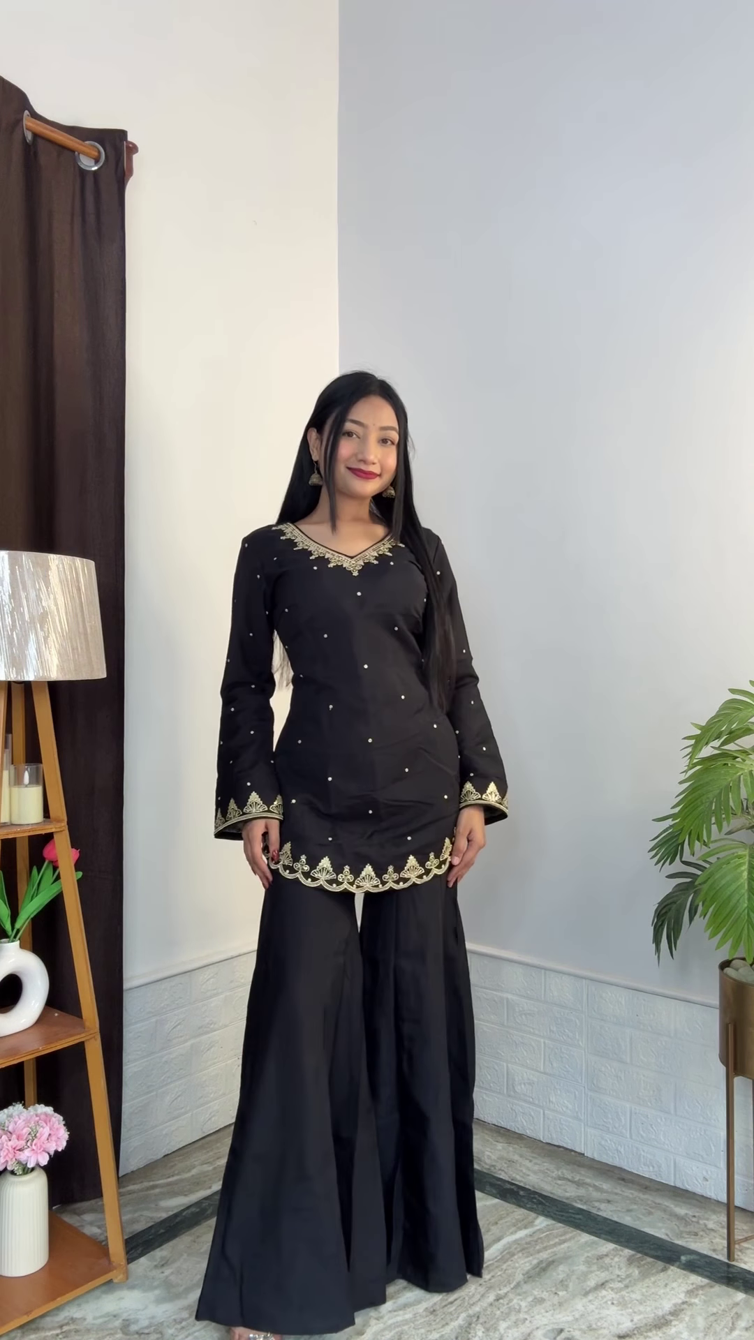Olive Green Sleeveless Kurta and Wide-Leg Gharara Set - Image 4