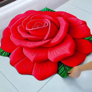 Large 3D Red Rose Shaped Floor Mat for Romantic Home Decor
