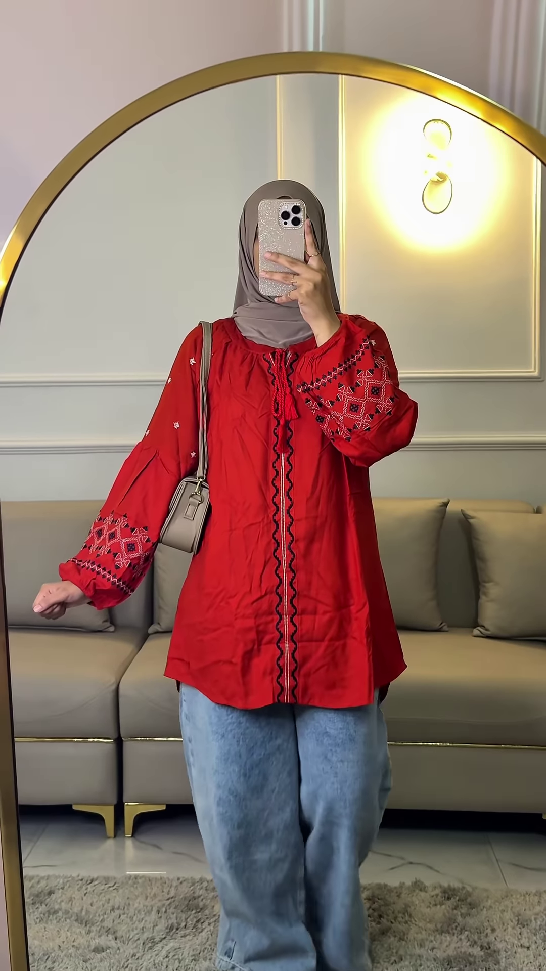 Bohemian Floral Print Tunic with Tassel Neckline and Flare Sleeves - Image 2