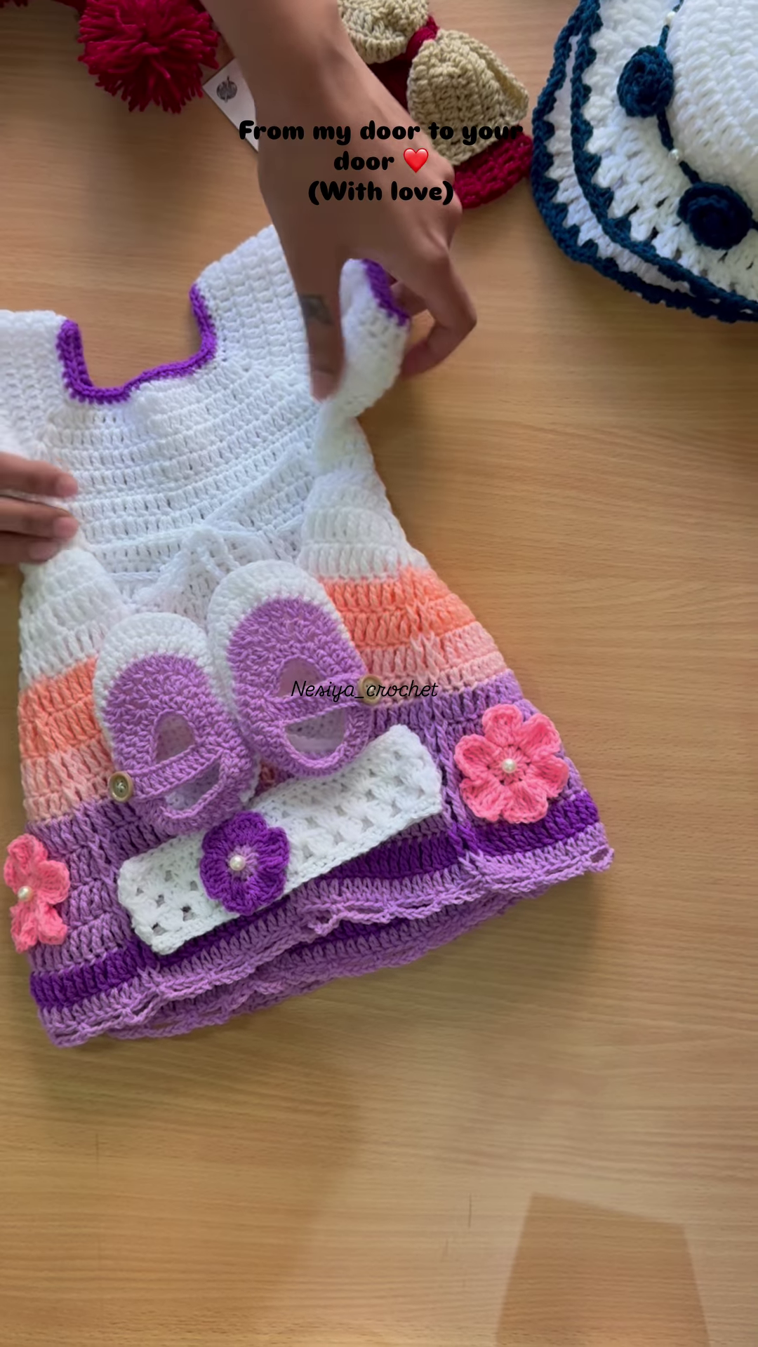 Hand-Crocheted Baby Dress with 3D Floral and Bow Accents