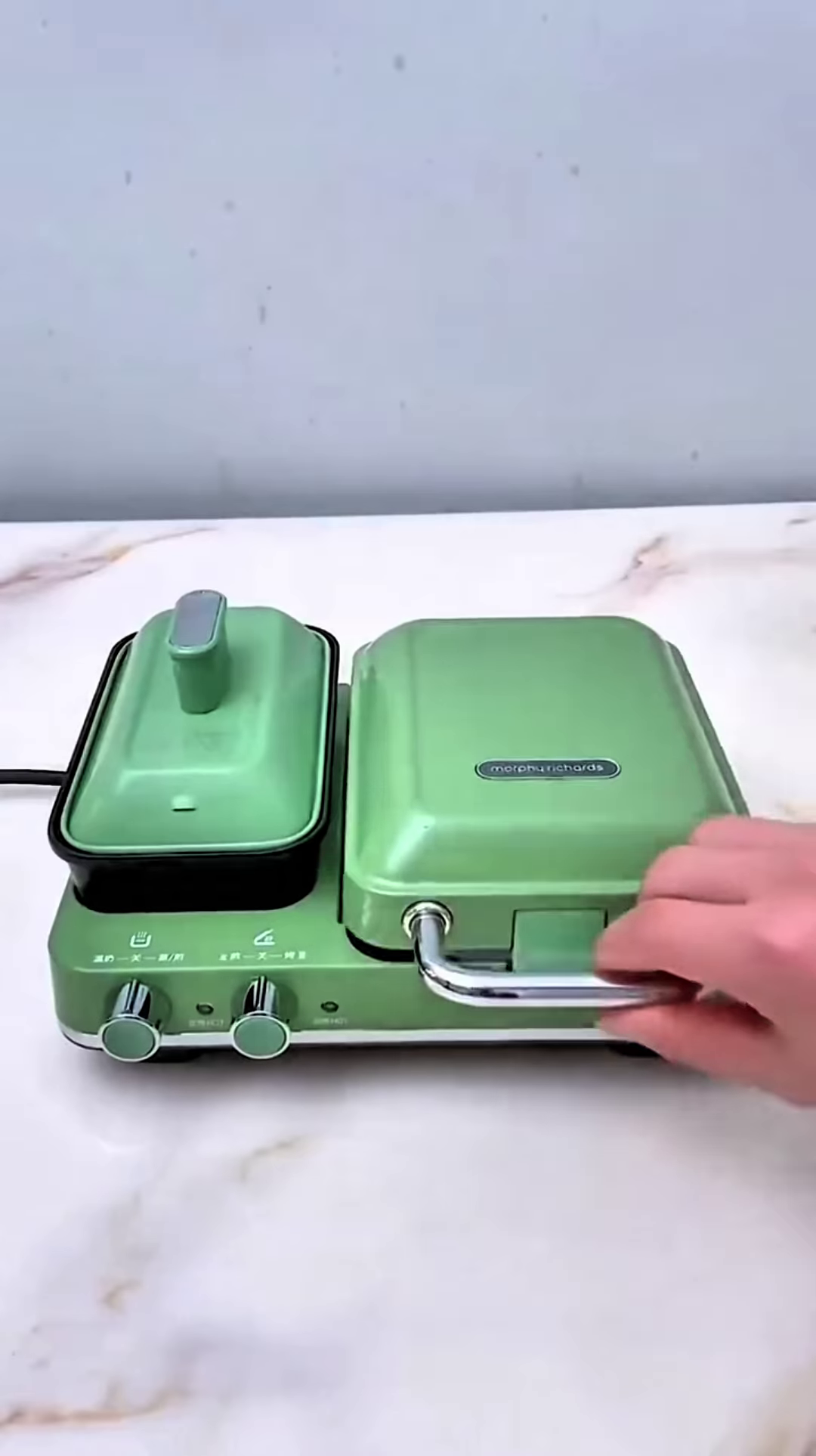 Multi-Functional Green Breakfast Station with Sandwich Maker and Pot