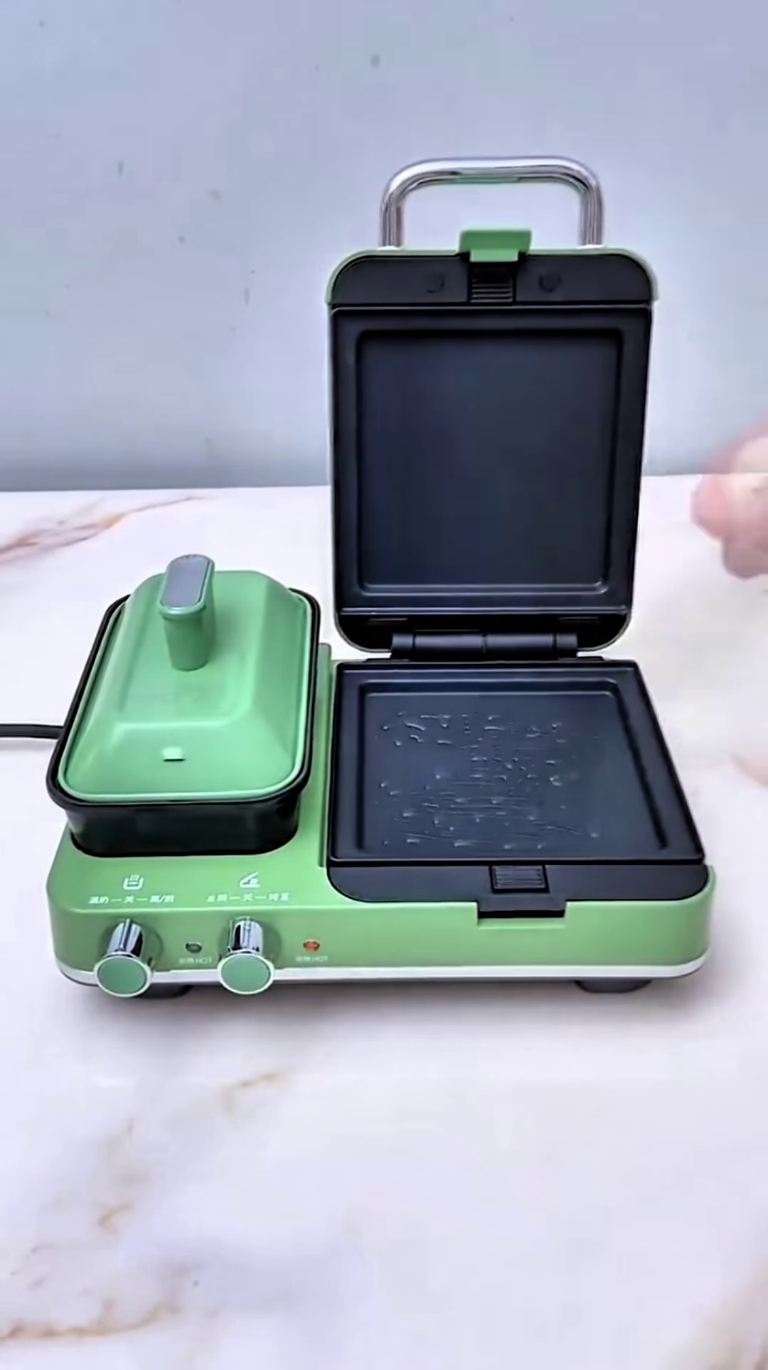 Multi-Functional Green Breakfast Station with Sandwich Maker and Pot - Image 3