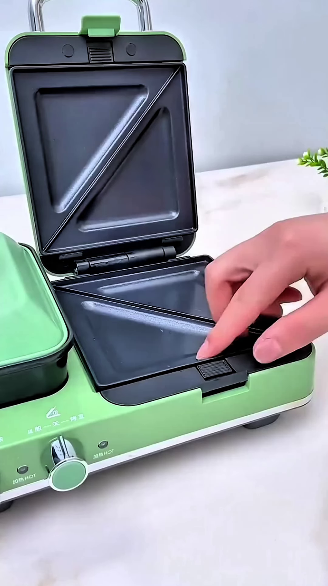 Multi-Functional Green Breakfast Station with Sandwich Maker and Pot - Image 2