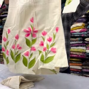 Artisanal Floral Hand-Painted Cotton Kurta Set – Available in Pink & Teal