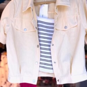 Chic Corduroy Shacket & Striped Layering Set – Available in Cream, Pastel Pink & Warm Beige