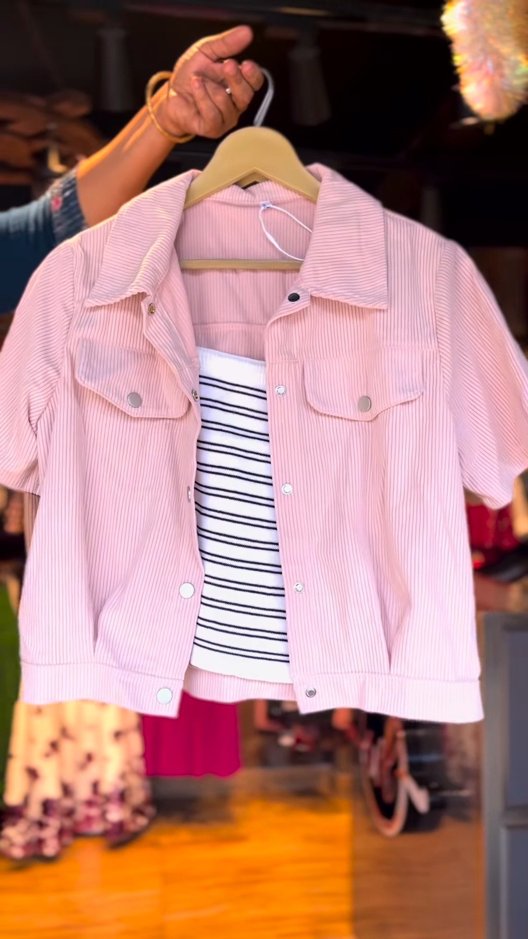 Chic Corduroy Shacket & Striped Layering Set – Available in Cream, Pastel Pink & Warm Beige - Image 2