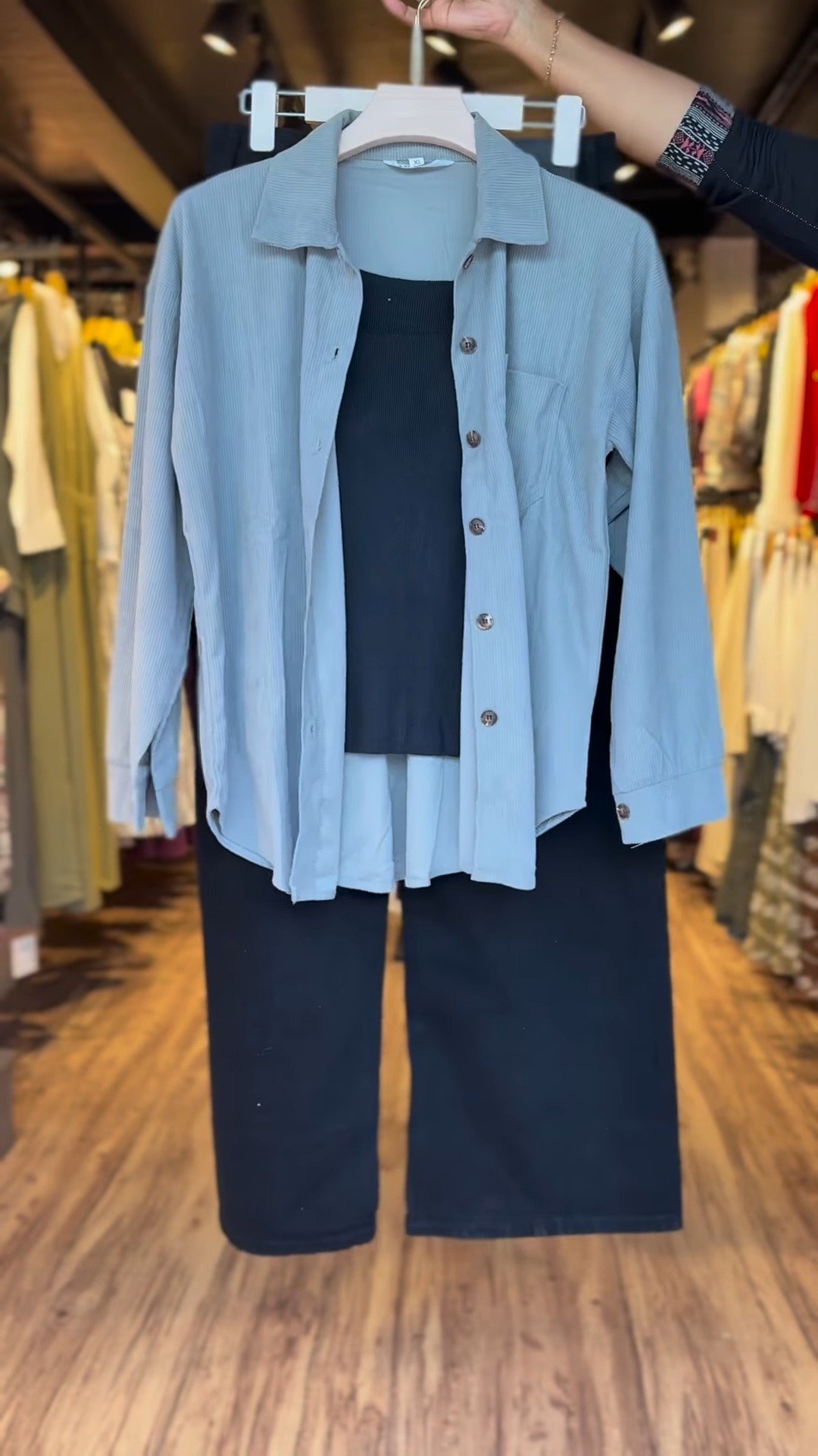 Contemporary Relaxed Co-ord Set in Dusty Blue & Black - Image 2