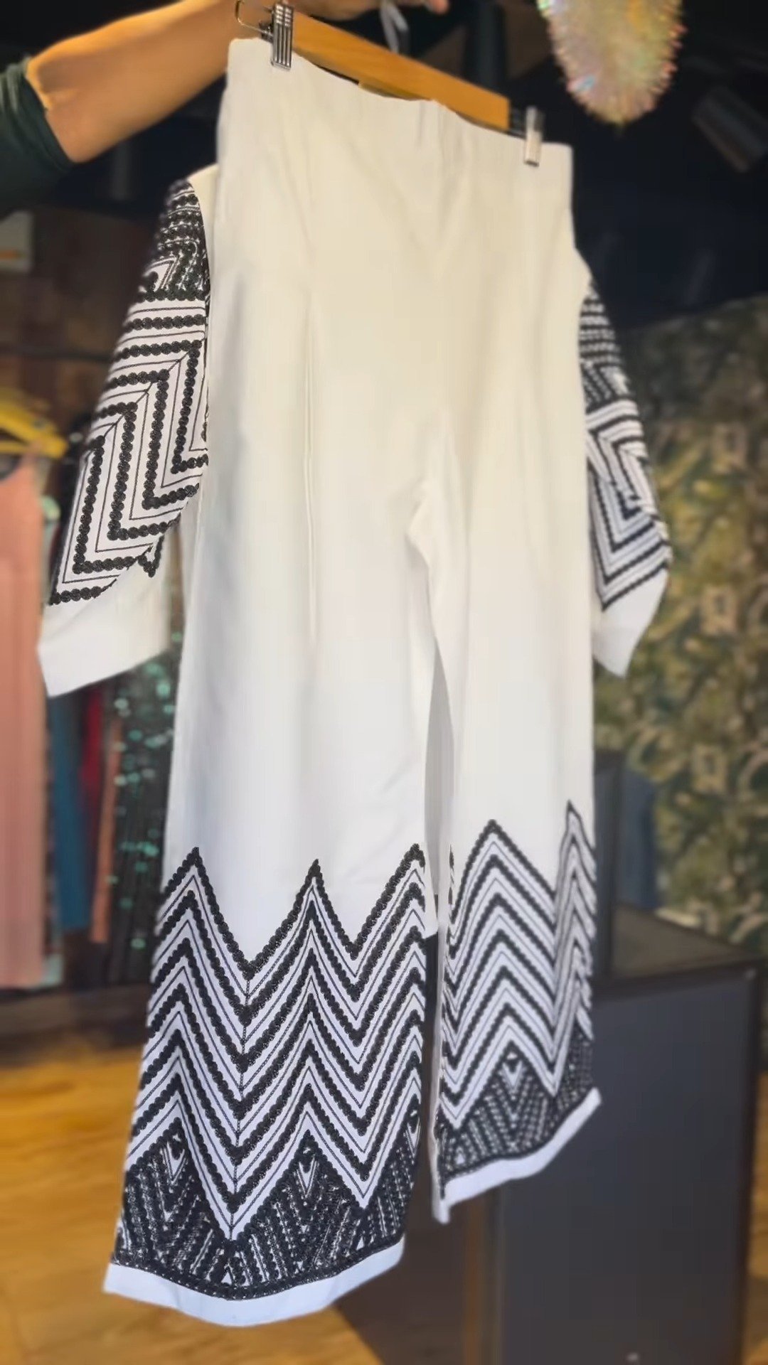 Monochrome Geometric Embroidered Co-ord Set in Crisp White - Image 2