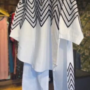 Monochrome Geometric Embroidered Co-ord Set in Crisp White
