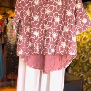 Blush Floral Embroidered Co-ord Set with Button-Detail Trousers